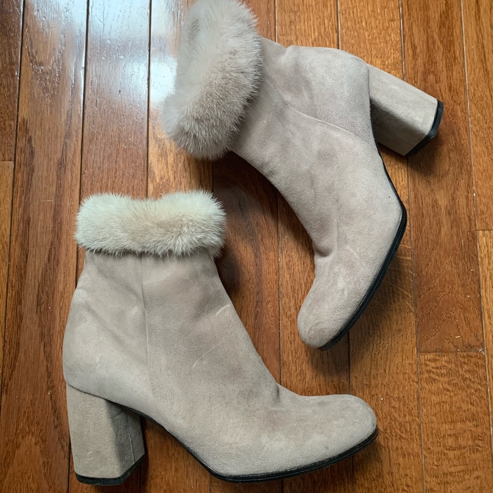 Dylan Skye Suede and fur trim ankle booties